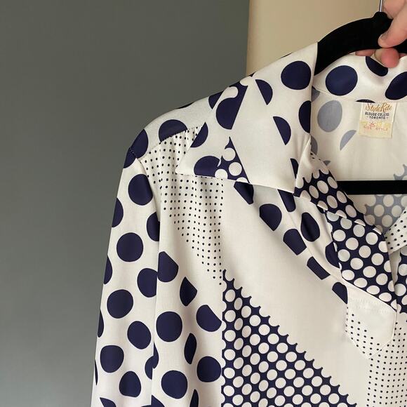 Vintage Women's 16 Blouse STYLE RITE Polka Dot Navy White Retro Secretary MCM - Picture 2 of 10